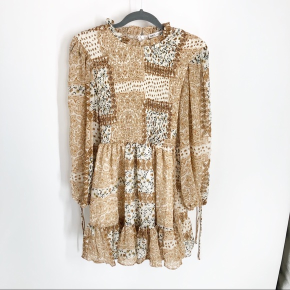 Saints + Secrets Made in Morocco  Patchwork Paisely Smocked Mini Dress S - Picture 4 of 6